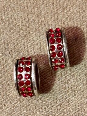 Two 🆕 Brighton Red Oval Stone Spacers Thin beads Two rows of crystals Retired